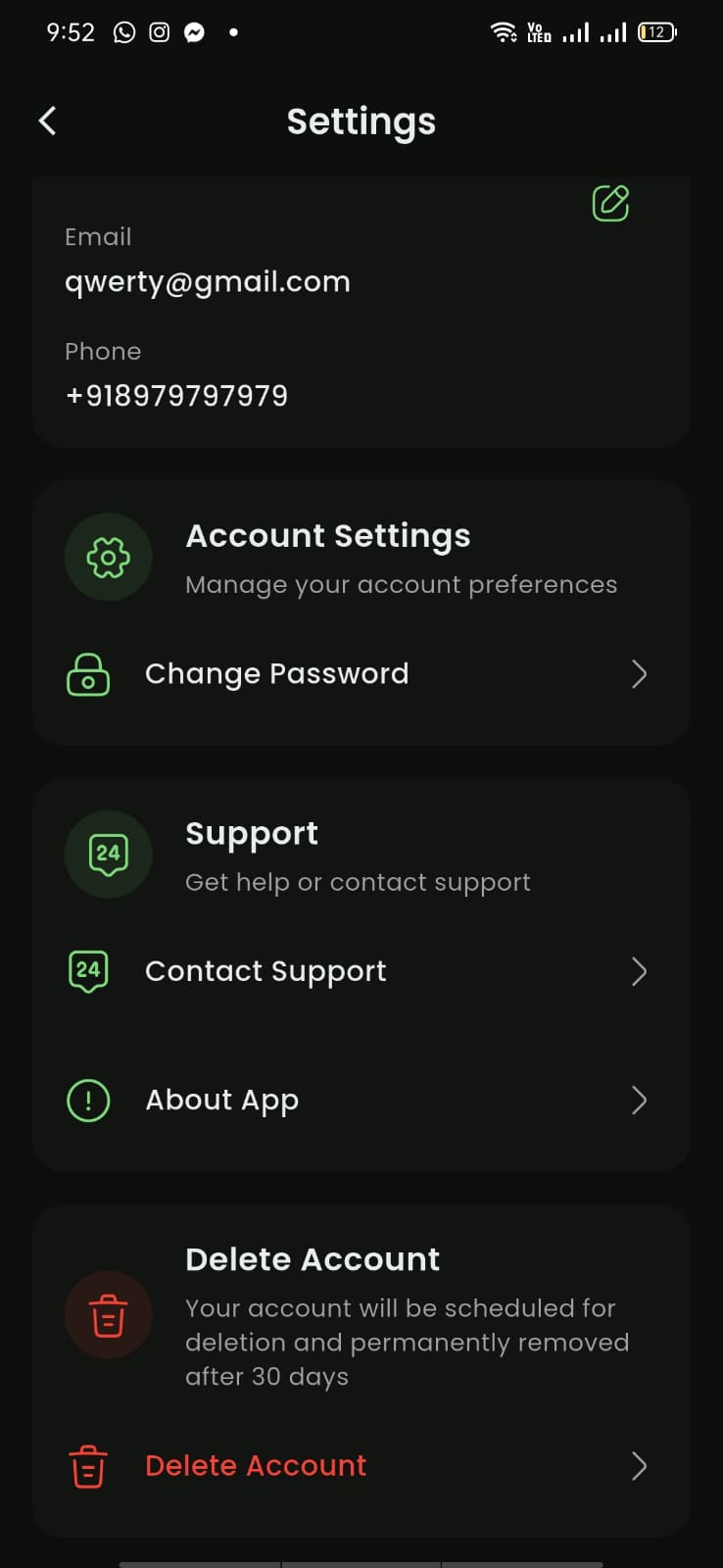 Account settings personal info
