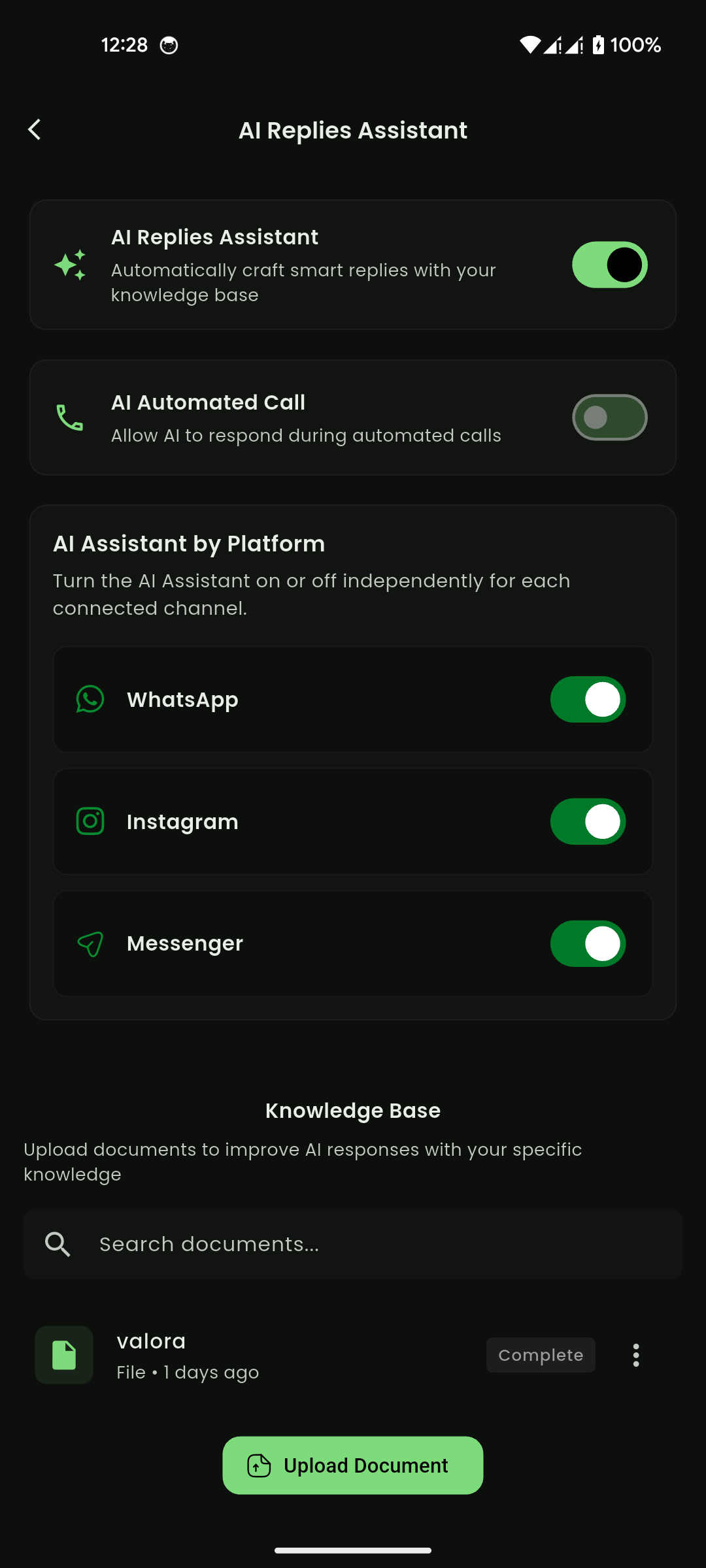 Settings page