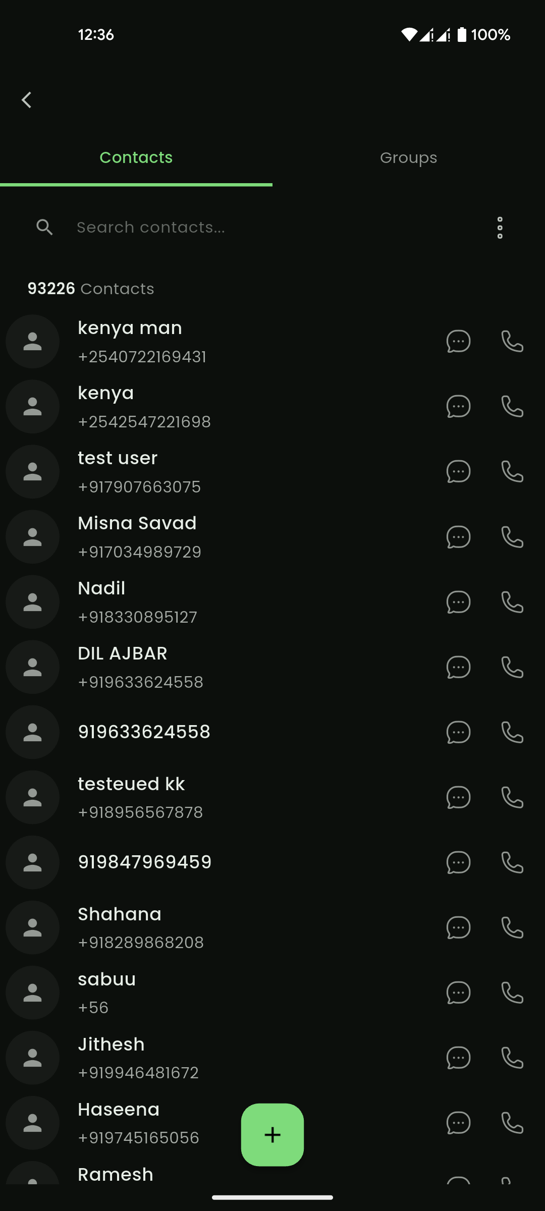 Contacts list with search