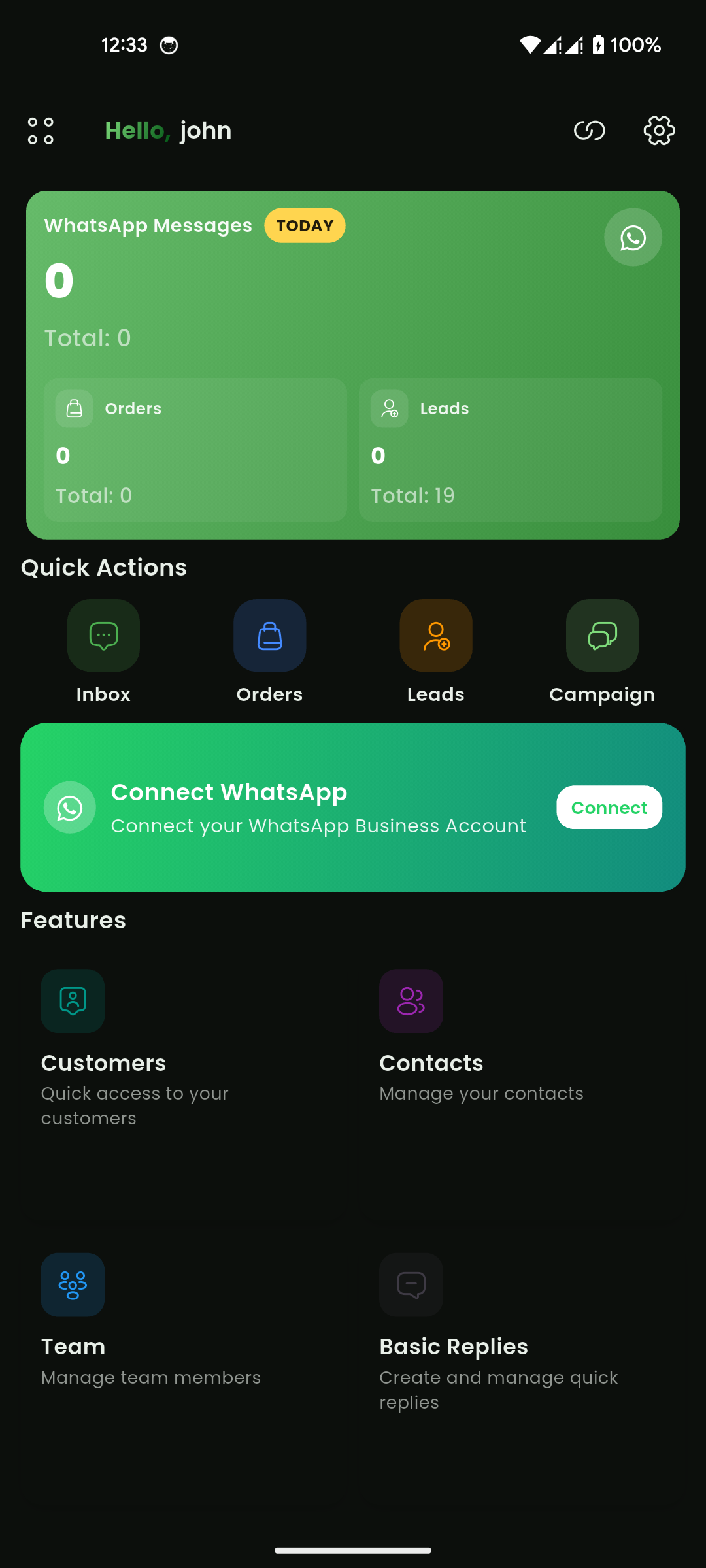 Chazt dashboard/home screen