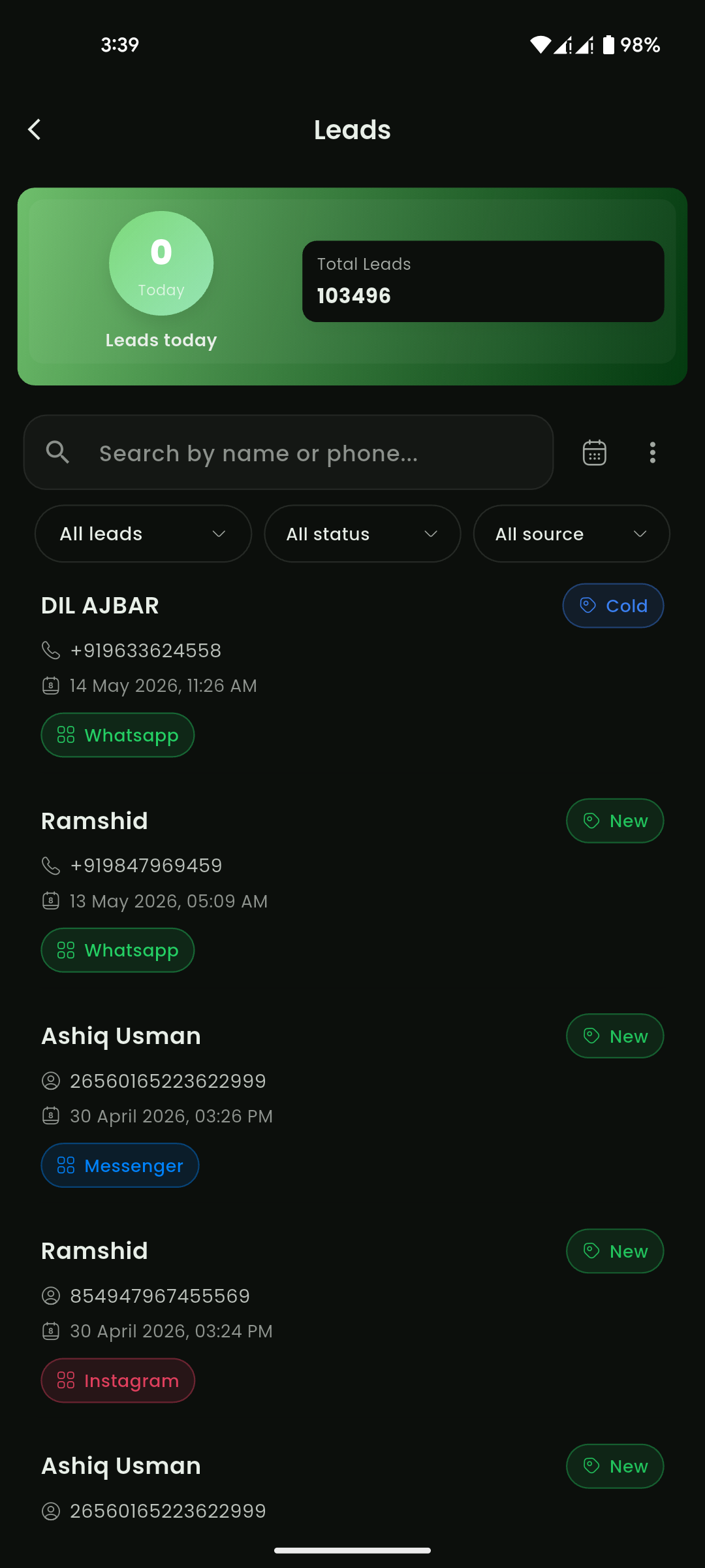 Leads list