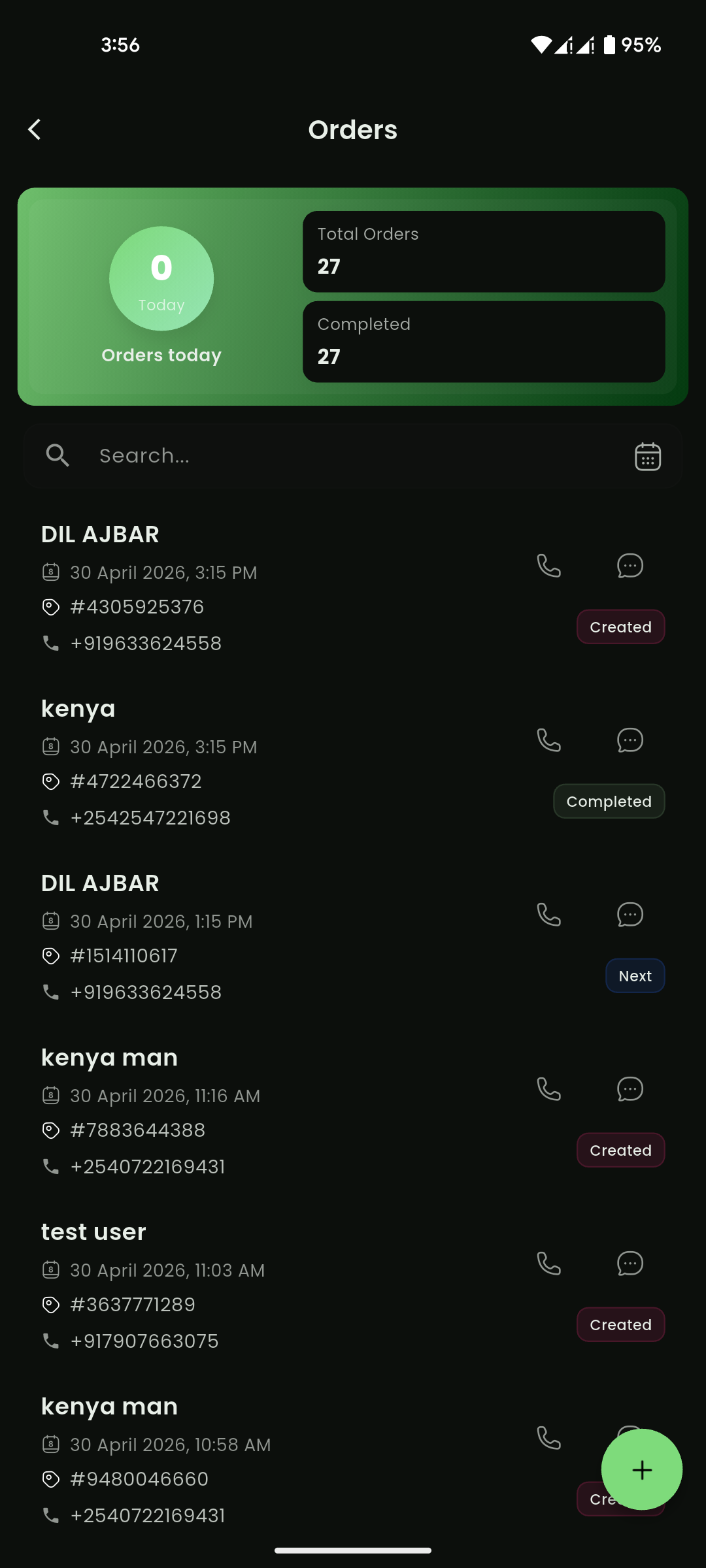 Orders list