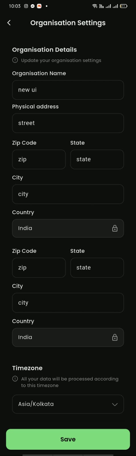 Organization Settings page