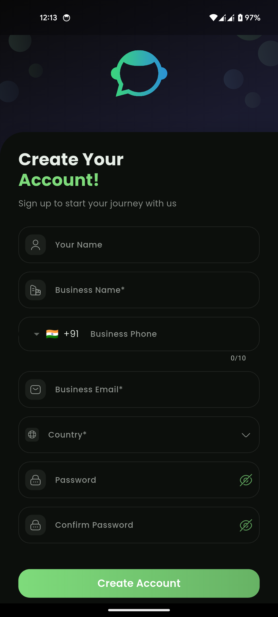 Chazt signup page