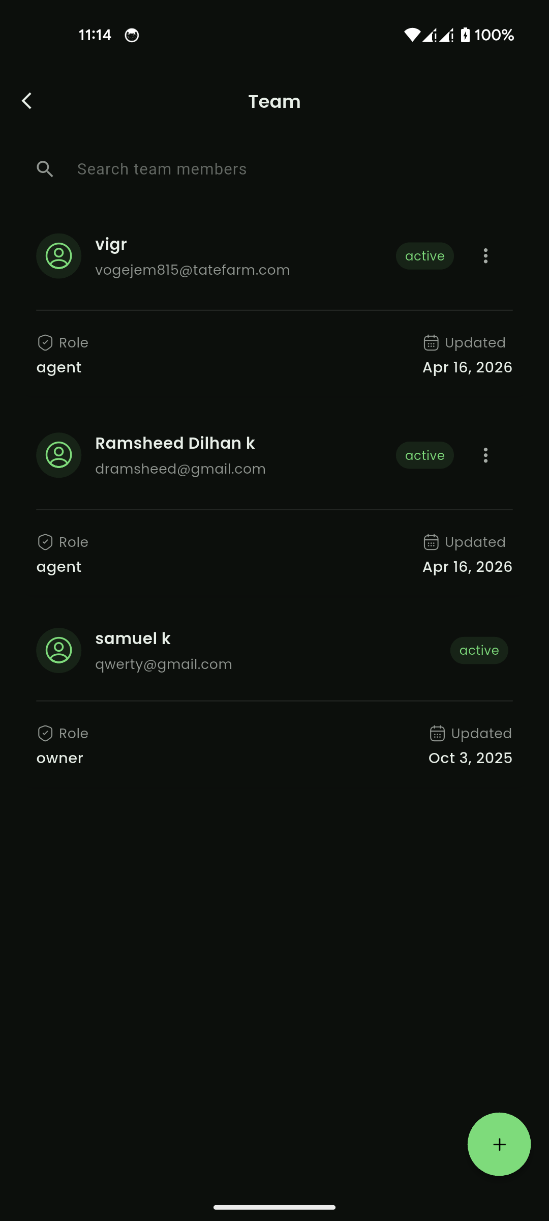 Team members page