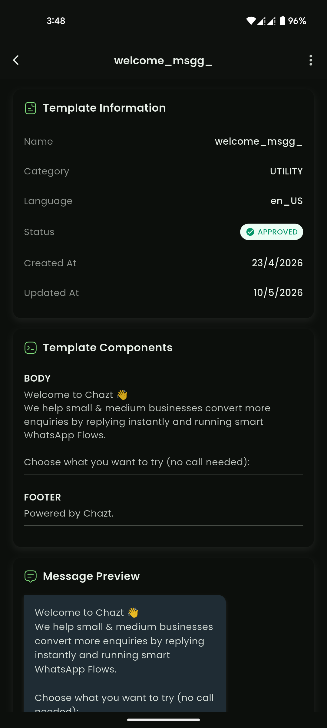 Template preview