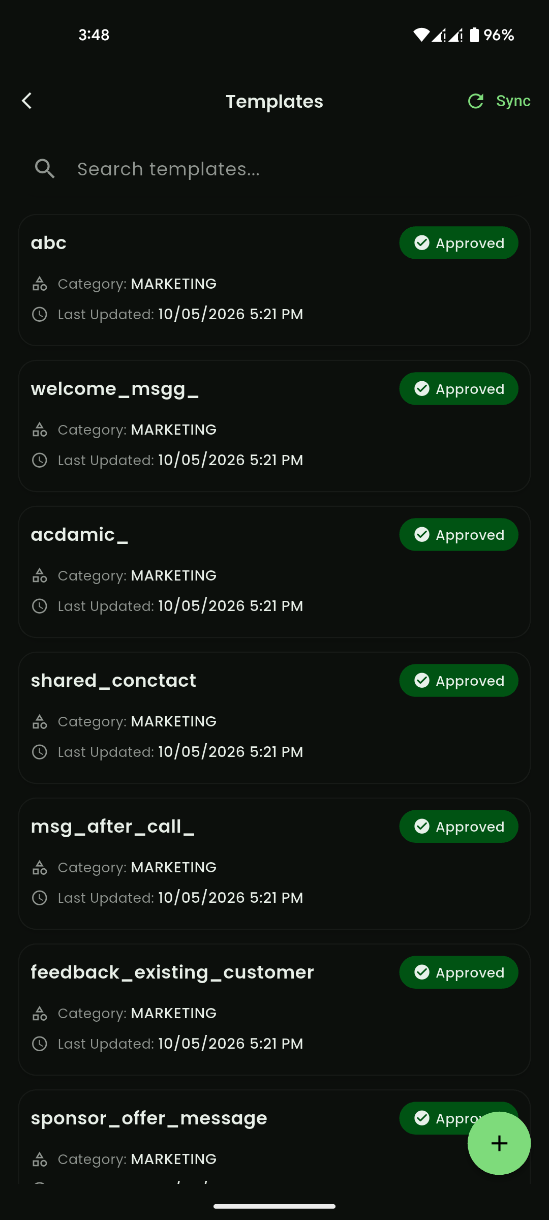 Templates list
