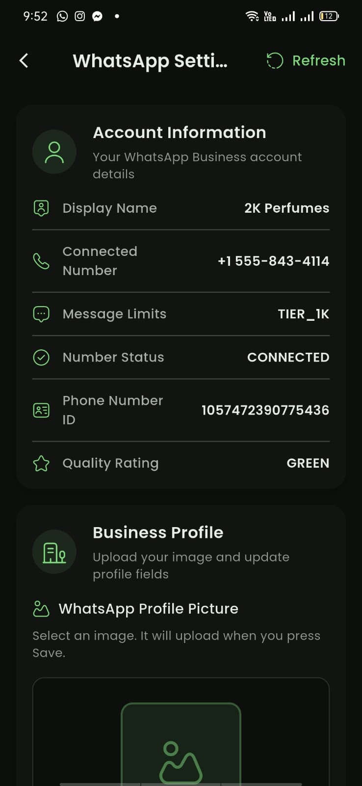 WhatsApp Settings page